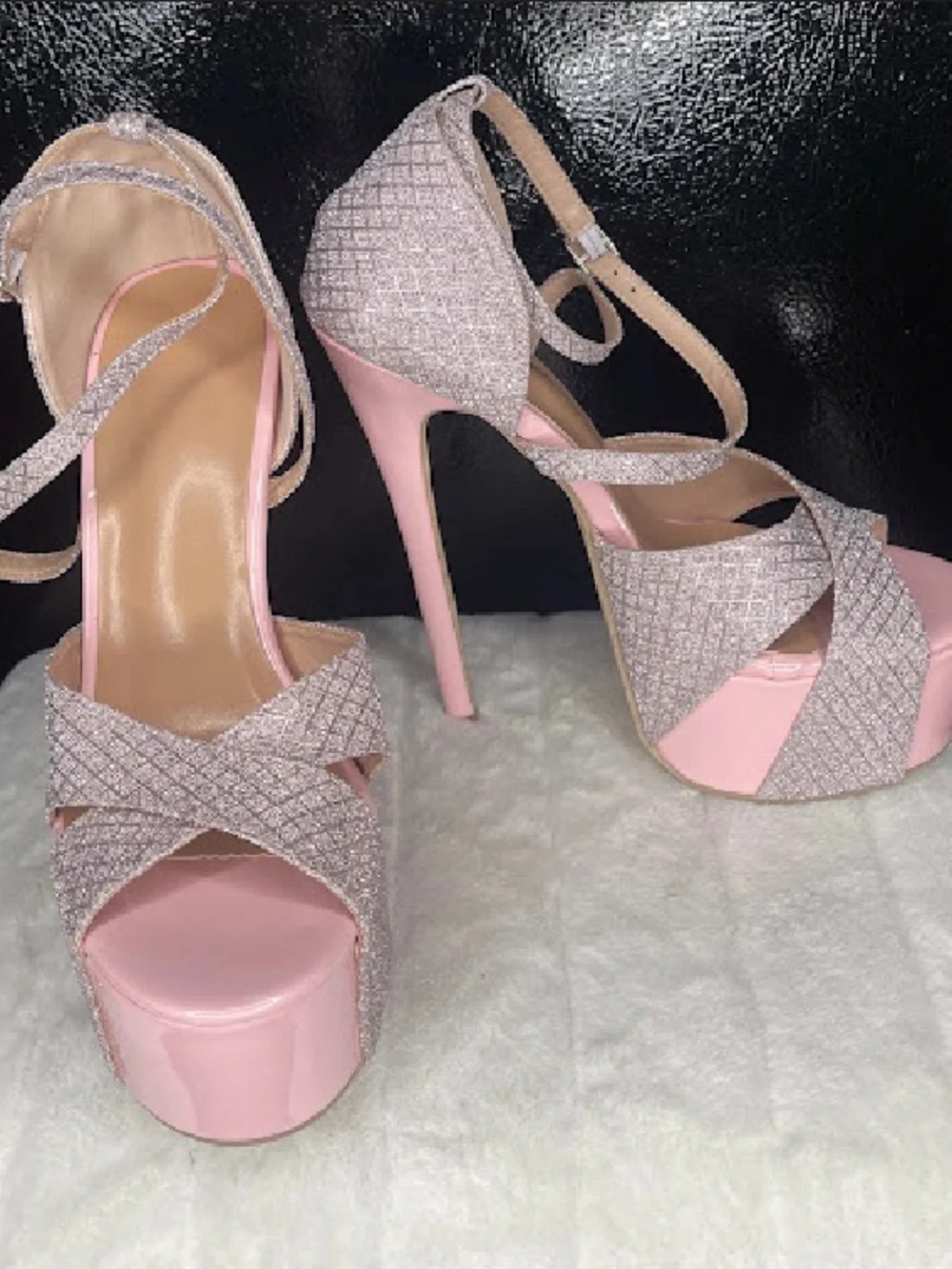 Women's Pink Strappy Platform Heels